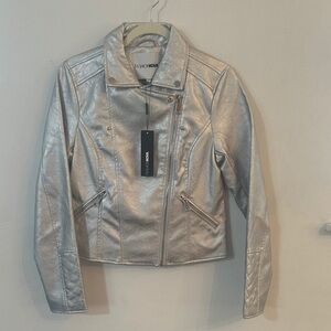 Fashion Nova Metallic Silver Leather Jacket
